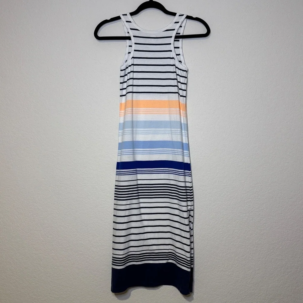 Old Navy Girls Striped Midi Dress Size 8 White Navy Blue Coral Summer Vacation